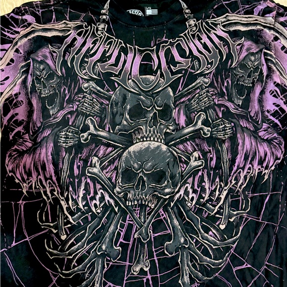 Affliction Black and Purple Graphic Tee - Picture 1 of 5